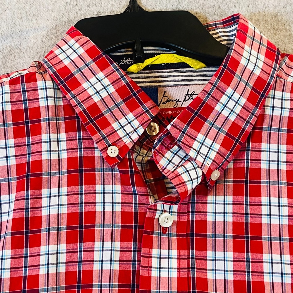 Wrangler George Strait Shirt Mens XXL Long Sleeve Red Blue Plaid‎ Western Church